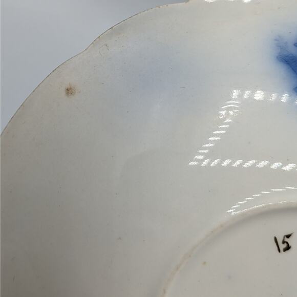 C1820 Johnson Brothers Semi Porcelain Flow Blue Tulip Royal Gold Accents 6 Plate - Picture 8 of 12